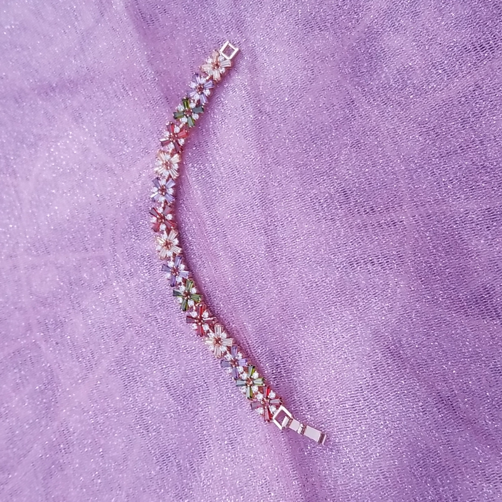 Rosegold Plated Multicolor Cubic Zirconia Gemstone Bracelet NWOT - Picture 5 of 10